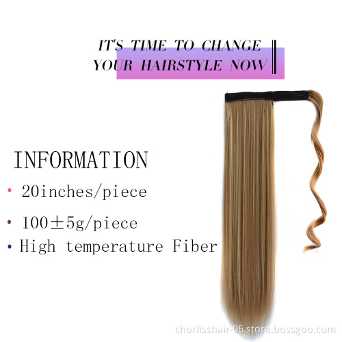 20 inches 100g Wrap Around Messy Curly Ponytail Hairpiece Wavy Curly Clip In Synthetic Ponytails Hair Extensions Easy Attached